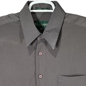 Harve Bernard Mens Size 16 1/2  34/35 Button Up Long‎ Sleeve Dark Gray Silky